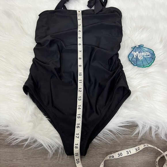 Show Me Your Mumu Mermaid Black One Piece Swim Tie Straps Ruched Womens XS - Picture 6 of 6